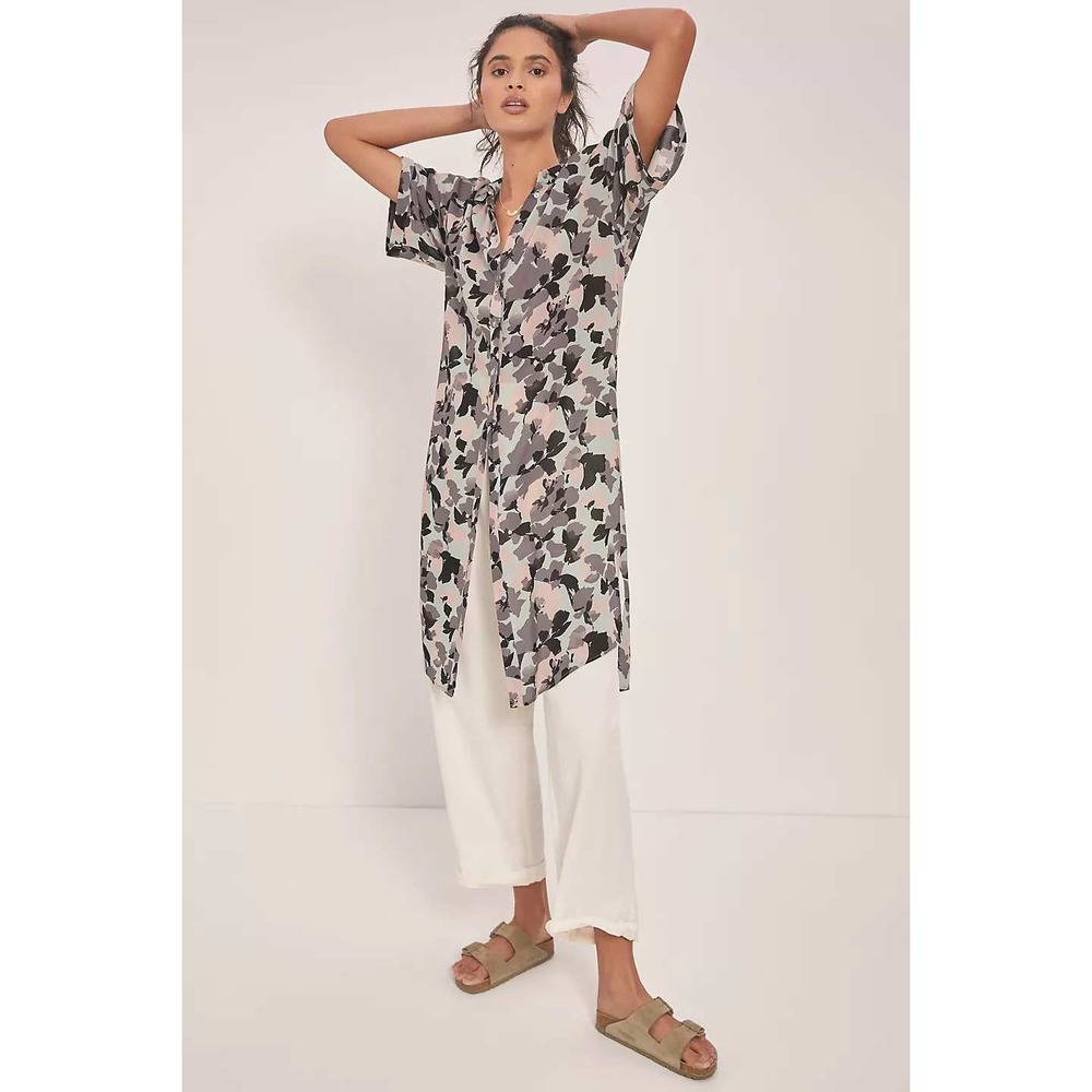 Maeve Anthropologie Rita Printed Tunic Blouse Floral Short Sleeve Shirt Medium